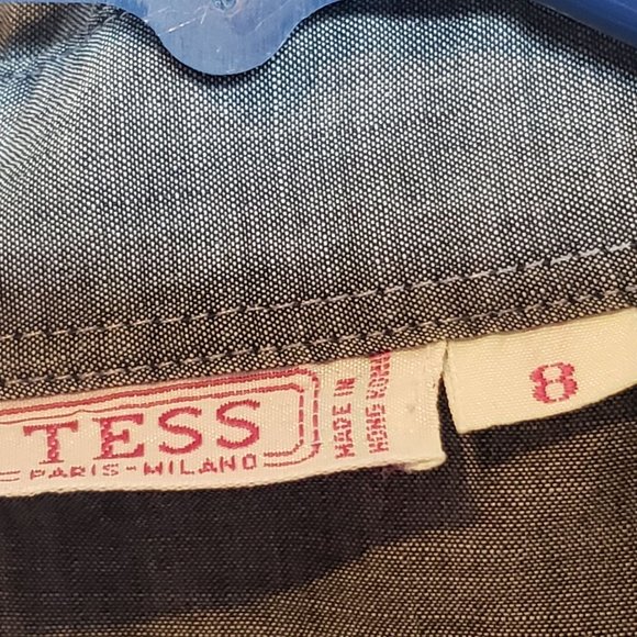 Vintage Blouse Tess Paris Milano Made In Hong Kong Tag Size 8 Black Flowers - Picture 2 of 8